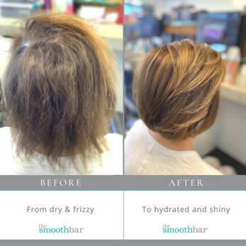 Before and after photo of keratin treatment at the smoothbar